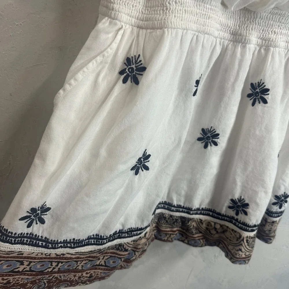 Free People Meet Me in Marfa Short Dress Embroidered Pintuck Pockets Large Women